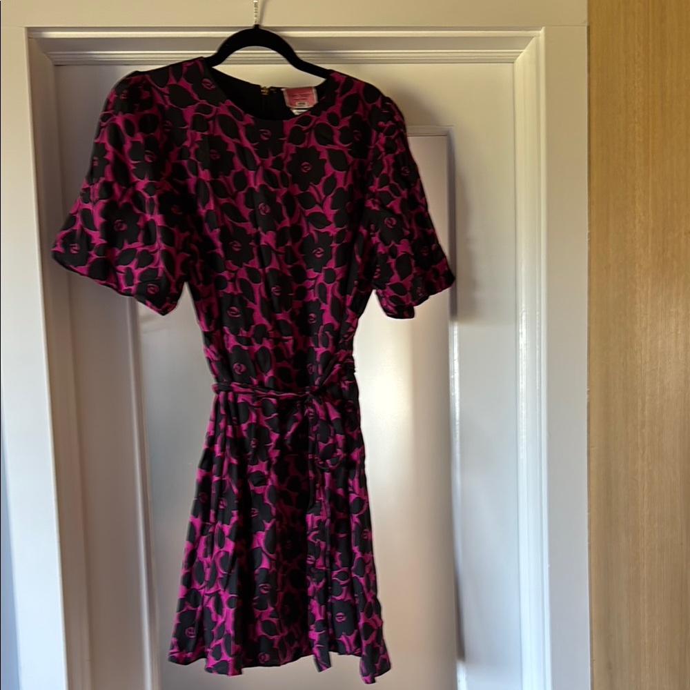 Kate Spade Pink and Black Puff Sleeve Mini Dress